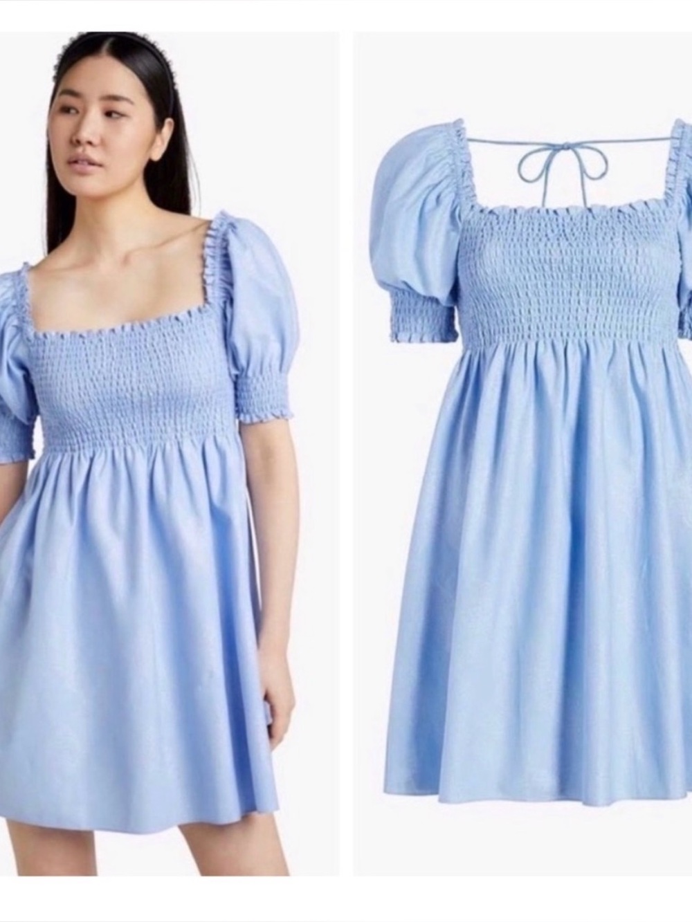 HILL HOUSE Blue shimmer athena nap square neck short dress size small